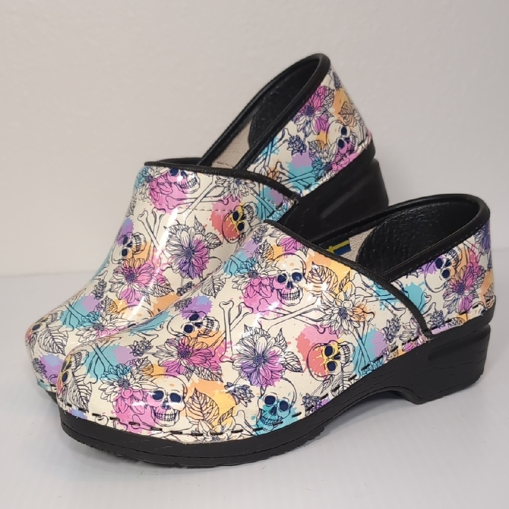 Bjork Colorful Skull Print Women's Clogs Size EU 37 US 6.5